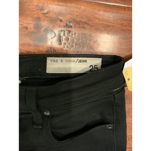 Rag & Bone "10 Inch Capri" Black Denim Skinny Jeans w/ Raw Cuffs, Size 25 - Picture 3 of 5